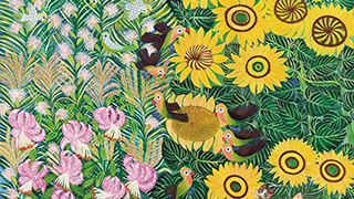 塔本シスコ《ひまわりの中で インコ》1987年　個人蔵